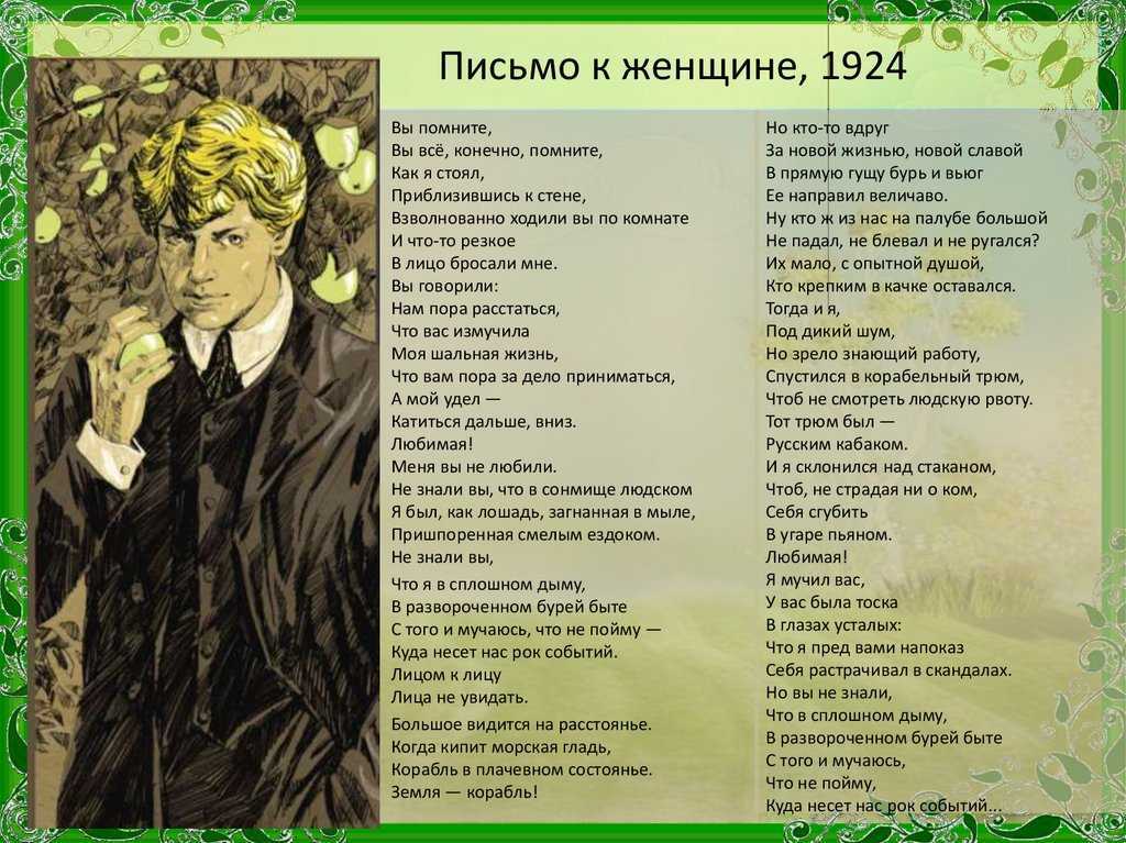 Краткий анализ стихотворения есенина "письмо к женщине" по плану