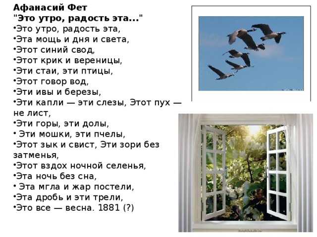 Анализ стихотворения а. фета «это утро, радость эта…»