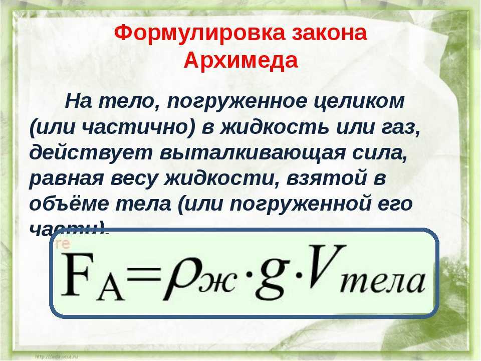 Конспект "закон архимеда. условие плавания тел" - учительpro