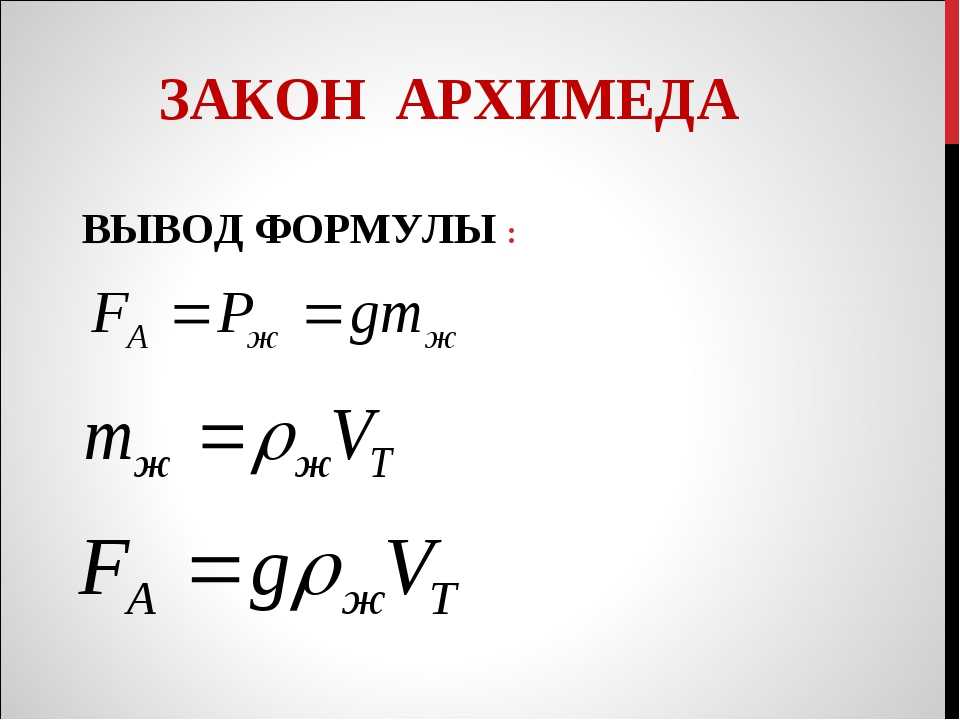 Условия плавания тел - формулы, основные принципы и положения закона архимеда