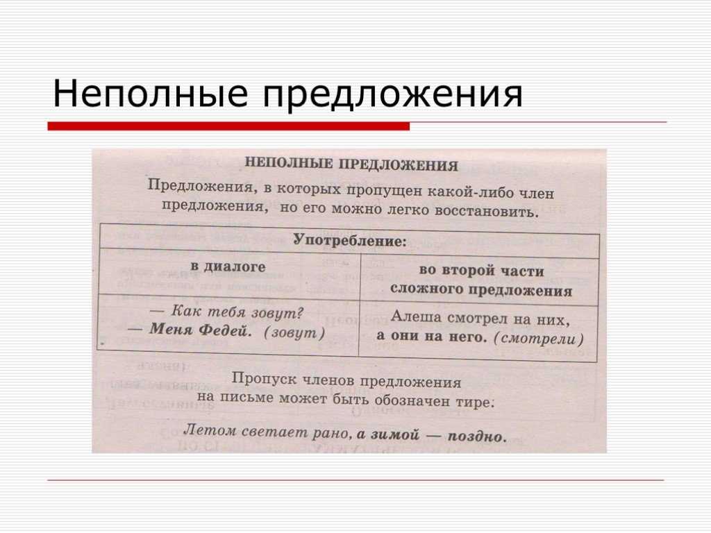 Полное и неполное предложение – примеры