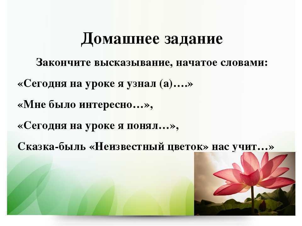 «неизвестный цветок» читательский дневник