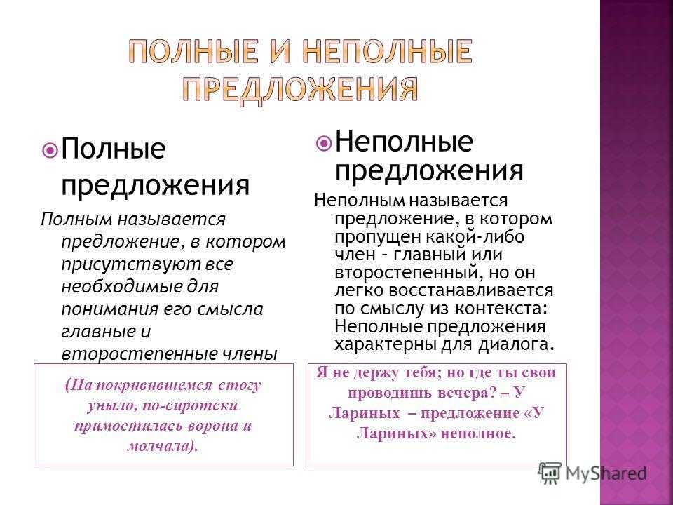 Презентация на тему "полные и неполные предложения" по русскому языку для 5 класса